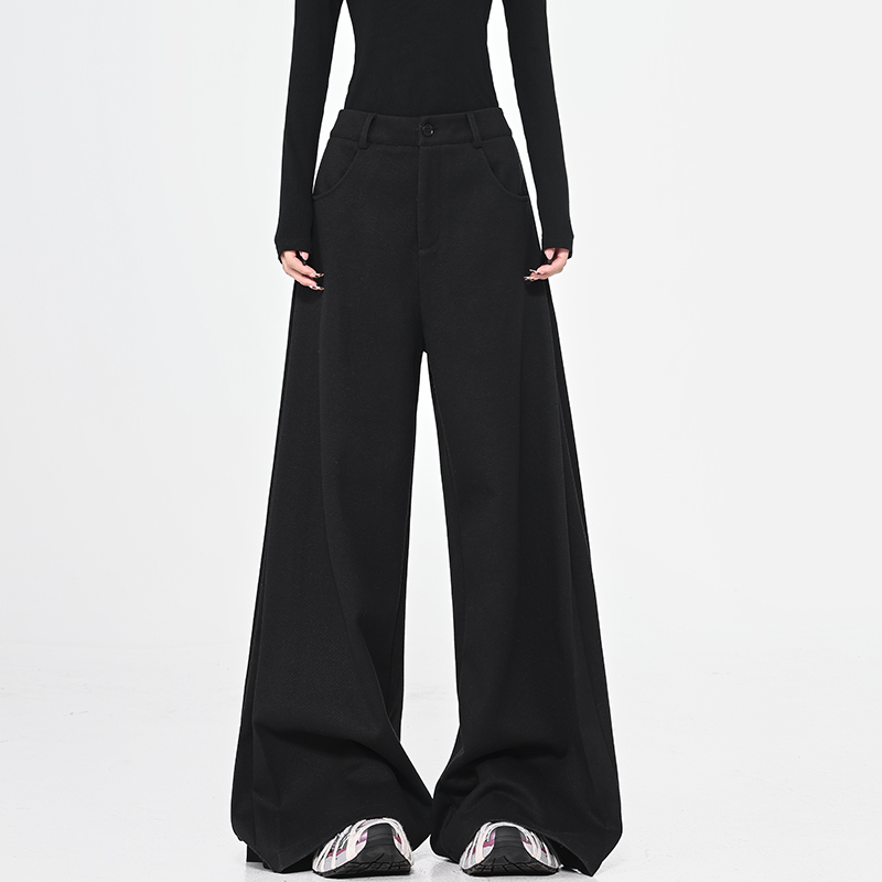 Spring Gray Pleated Design Suit Pants for Women - Loose Wide-Leg Draped Slimming Floor-Length Trousers, Y2K Chic Style Spring Gray Pleated Design Suit Pants for Women - Loose Wide-Leg Draped Slimming Floor-Length Trousers, Y2K Chic Style