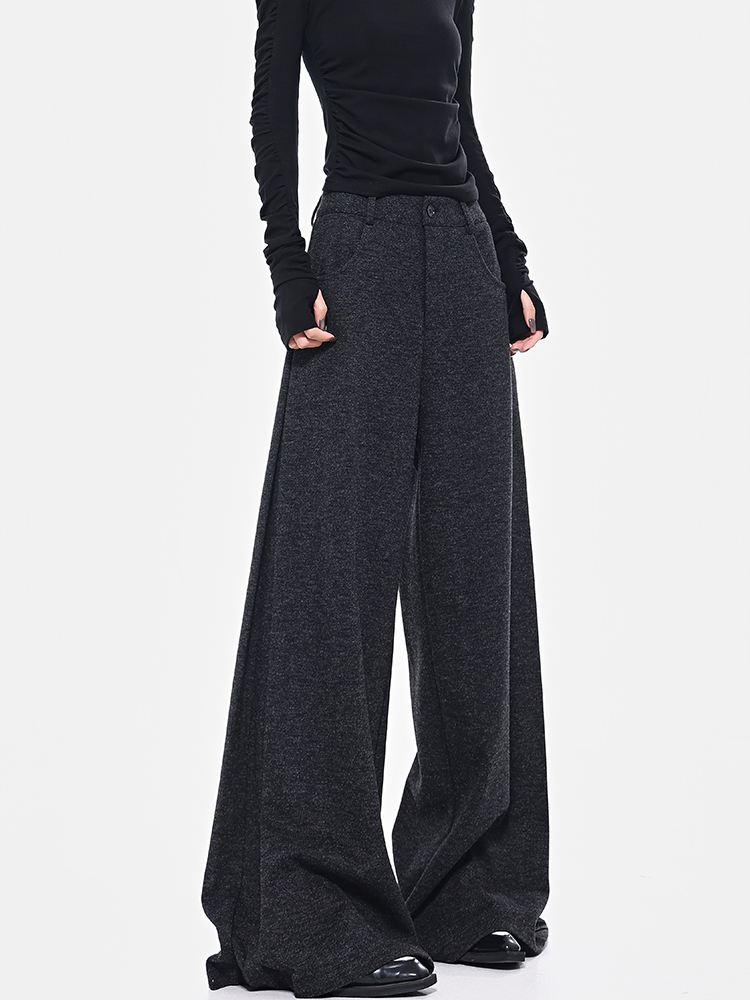 Spring Gray Pleated Design Suit Pants for Women - Loose Wide-Leg Draped Slimming Floor-Length Trousers, Y2K Chic Style Spring Gray Pleated Design Suit Pants for Women - Loose Wide-Leg Draped Slimming Floor-Length Trousers, Y2K Chic Style