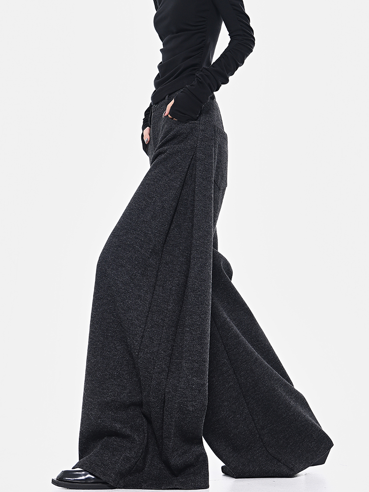 Spring Gray Pleated Design Suit Pants for Women - Loose Wide-Leg Draped Slimming Floor-Length Trousers, Y2K Chic Style Spring Gray Pleated Design Suit Pants for Women - Loose Wide-Leg Draped Slimming Floor-Length Trousers, Y2K Chic Style