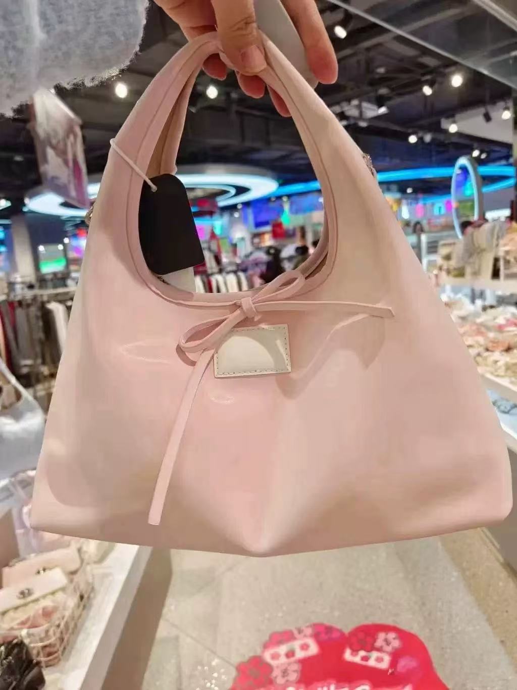 Spring Minimalist Korean Style Women's Handbag with Sweet Bow Tie - Casual Tote and Crossbody Wrist Bag