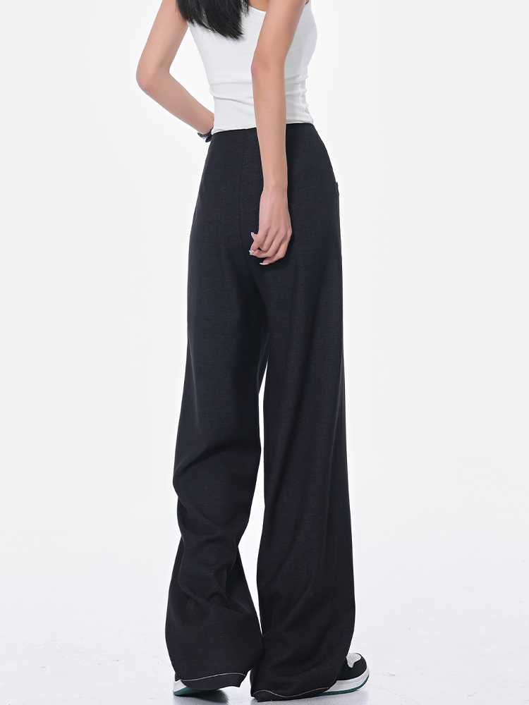 Spring New Black Wide-Leg Suit Pants for Women with Contrast Stitching, High Waist, Draped Fit, Slimming Y2K Style Spring New Black Wide-Leg Suit Pants for Women with Contrast Stitching, High Waist, Draped Fit, Slimming Y2K Style