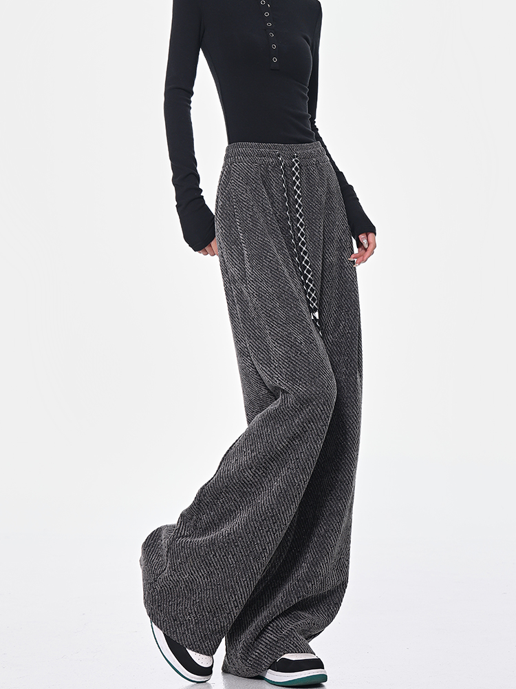 Spring New Gray Starry Sky Drawstring Casual Wide-Leg Pants for Women - Loose Slim Fit - Y2K Style