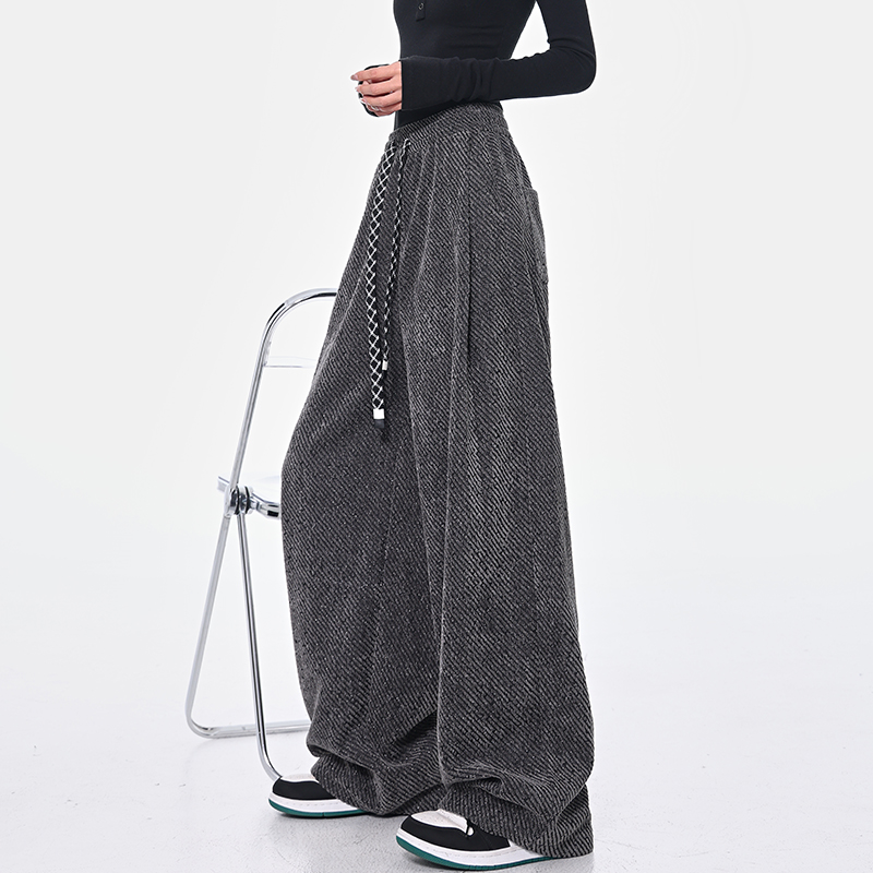Spring New Gray Starry Sky Drawstring Casual Wide-Leg Pants for Women - Loose Slim Fit - Y2K Style