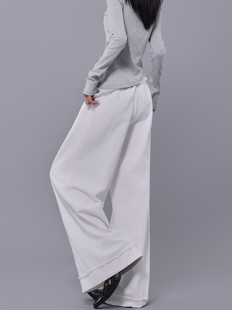 Spring New White High-Waisted Pleated Cuffed Casual Pants for Women - Elastic Waist Straight Wide-Leg Trousers, Y2K Style Spring New White High-Waisted Pleated Cuffed Casual Pants for Women - Elastic Waist Straight Wide-Leg Trousers, Y2K Style