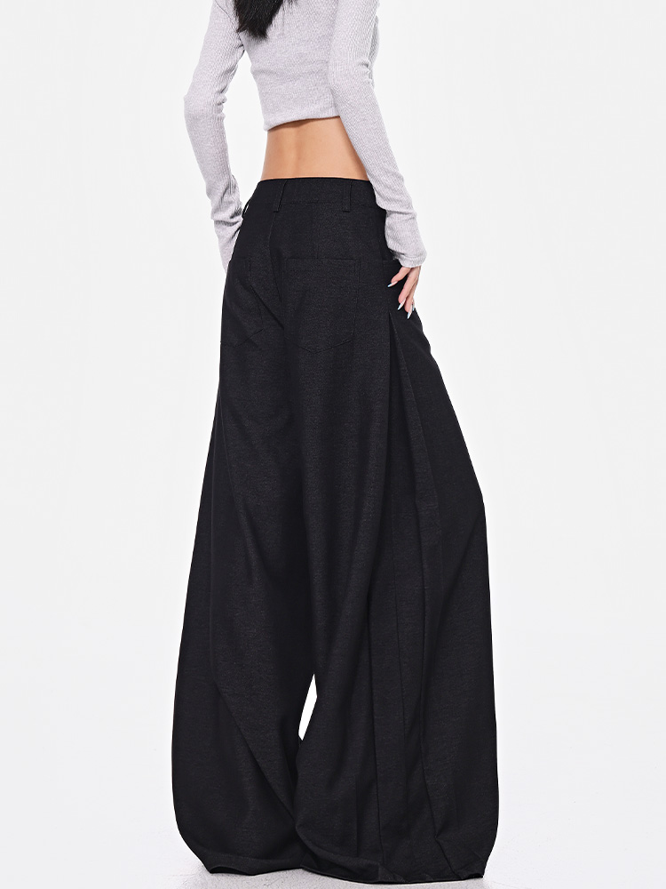 Spring New Women's Pleated Black Suit Pants - Wide-Leg Loose Fit Slimming Trousers for Chic Office Style Spring New Women's Pleated Black Suit Pants - Wide-Leg Loose Fit Slimming Trousers for Chic Office Style