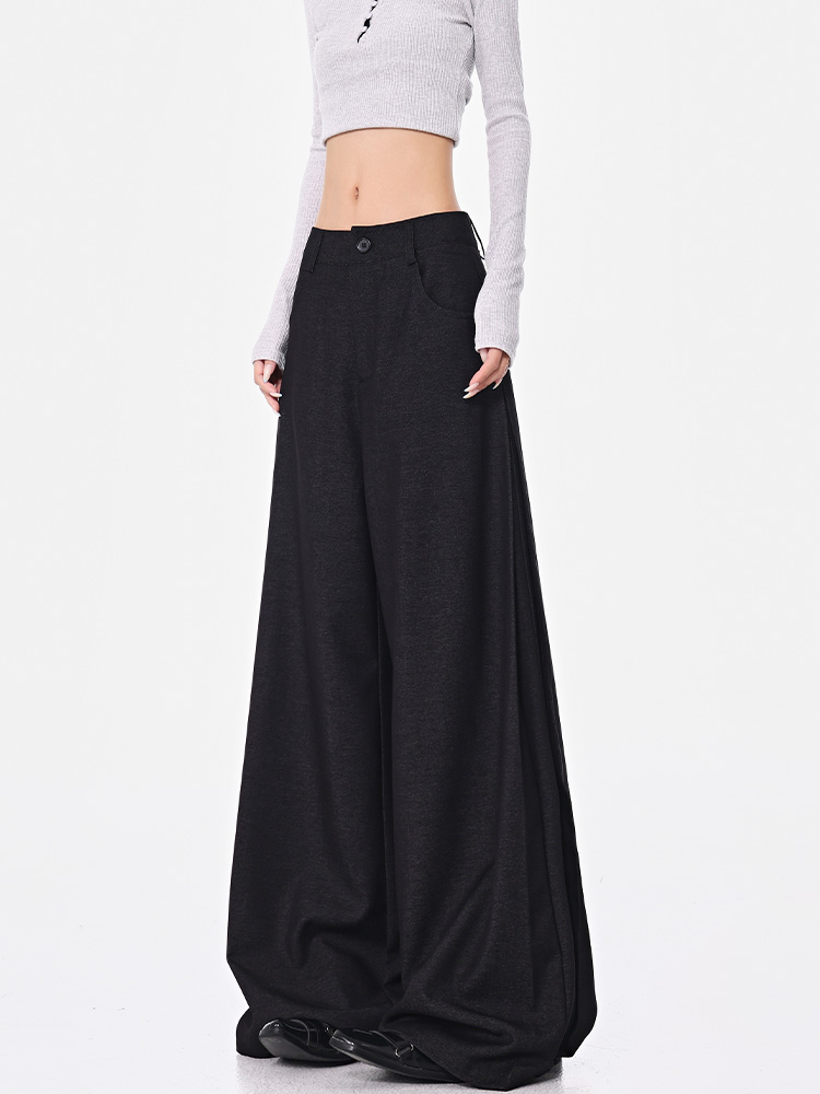 Spring New Women's Pleated Black Suit Pants - Wide-Leg Loose Fit Slimming Trousers for Chic Office Style