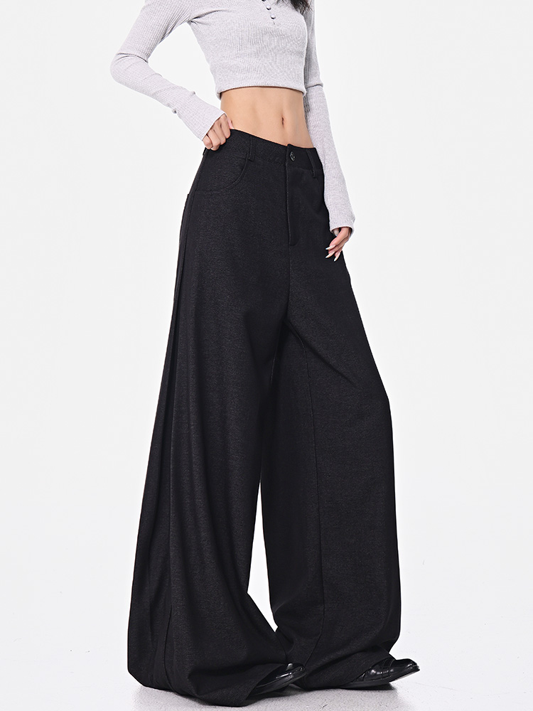 Spring New Women's Pleated Black Suit Pants - Wide-Leg Loose Fit Slimming Trousers for Chic Office Style Spring New Women's Pleated Black Suit Pants - Wide-Leg Loose Fit Slimming Trousers for Chic Office Style
