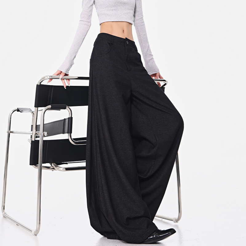 Spring New Women's Pleated Black Suit Pants - Wide-Leg Loose Fit Slimming Trousers for Chic Office Style