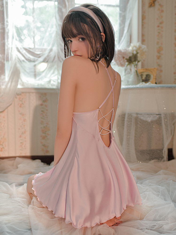 Spring Summer Thin Strap Lace Nightgown and Robe Set with Padded Neckline for Small Chest - Elegant Sleepwear