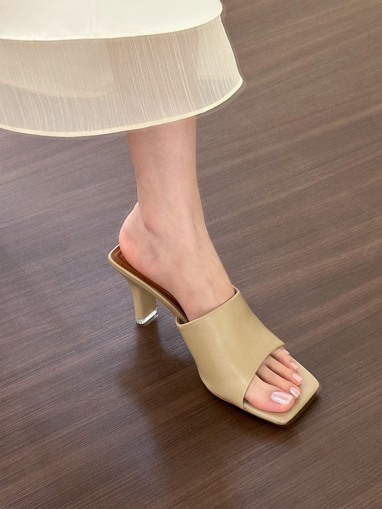 Square-Toe High-Heeled Sandals for Women - French Minimalist One-Strap Thin-Heeled Mules in New Summer Style