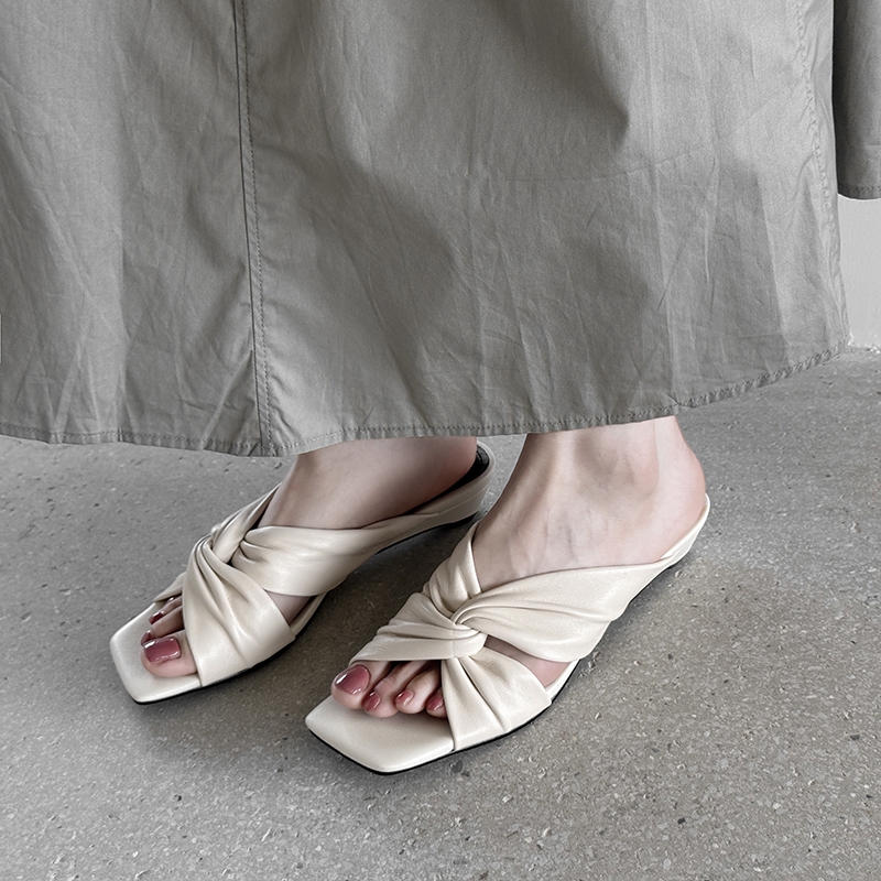 Square-Toe Open-Toe Cross-Twist Slip-On Wedge Sandals for Women - Summer Evening Breeze Outdoor Style