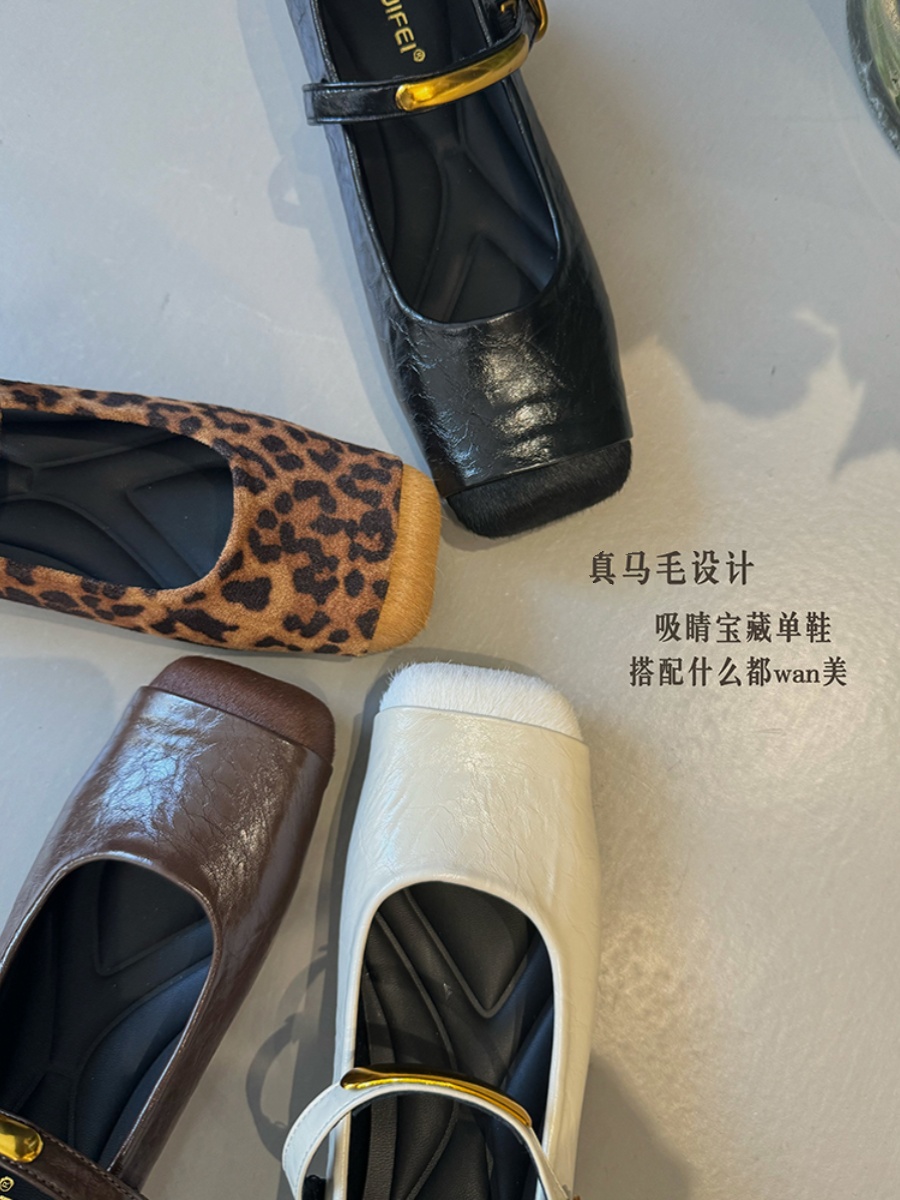 Square-Toed Genuine Leather Horsehair Height-Increasing Mary Jane Shoes for Women - 2025 Spring Style, Single Strap Fairy Flats Square-Toed Genuine Leather Horsehair Height-Increasing Mary Jane Shoes for Women - 2025 Spring Style, Single Strap Fairy Flats
