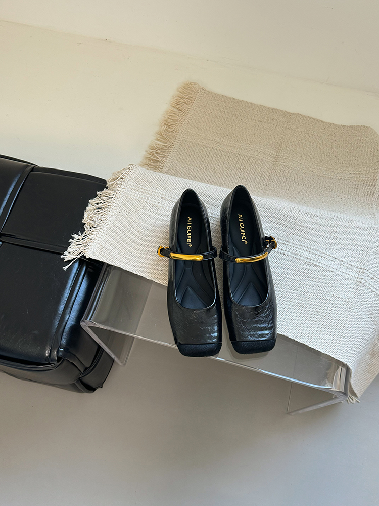Square-Toed Genuine Leather Horsehair Height-Increasing Mary Jane Shoes for Women - 2025 Spring Style, Single Strap Fairy Flats Square-Toed Genuine Leather Horsehair Height-Increasing Mary Jane Shoes for Women - 2025 Spring Style, Single Strap Fairy Flats