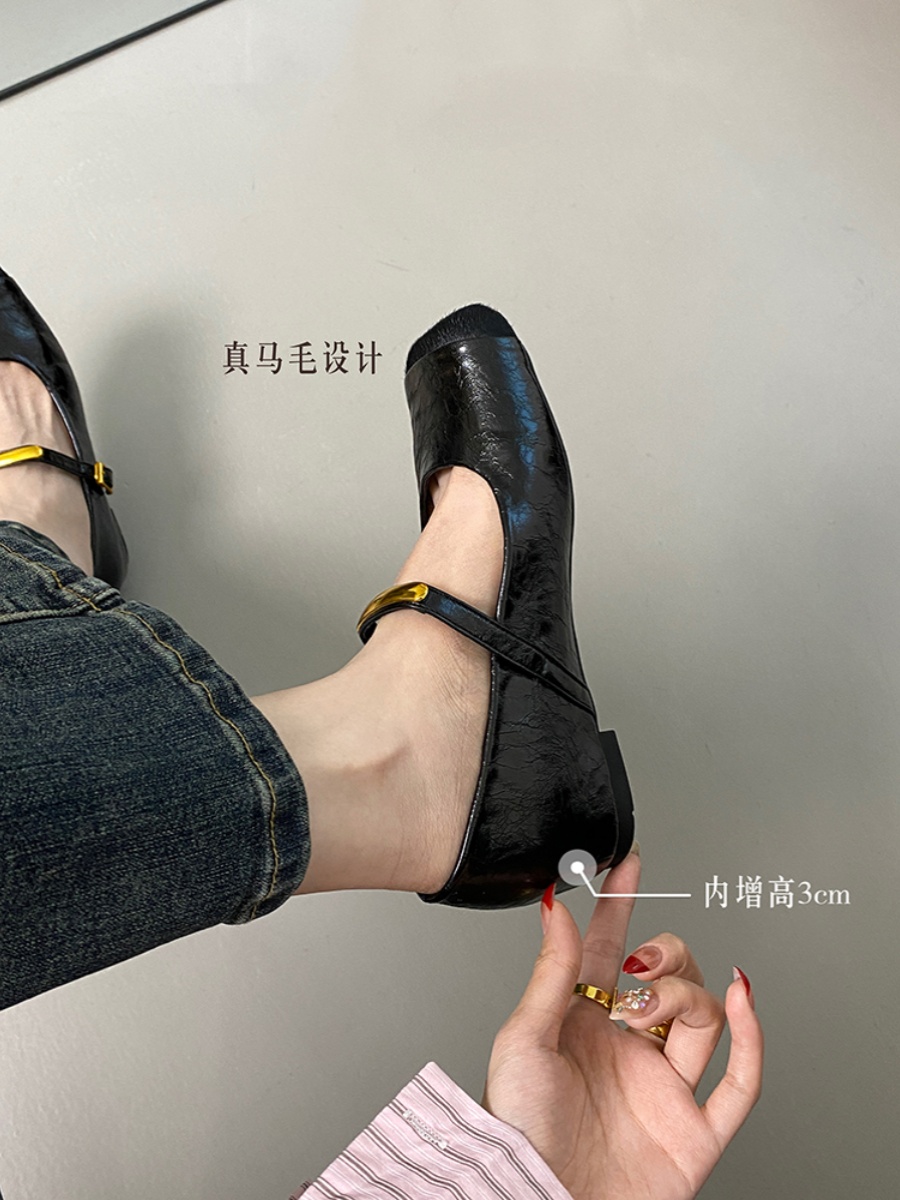 Square-Toed Genuine Leather Horsehair Height-Increasing Mary Jane Shoes for Women - 2025 Spring Style, Single Strap Fairy Flats Square-Toed Genuine Leather Horsehair Height-Increasing Mary Jane Shoes for Women - 2025 Spring Style, Single Strap Fairy Flats