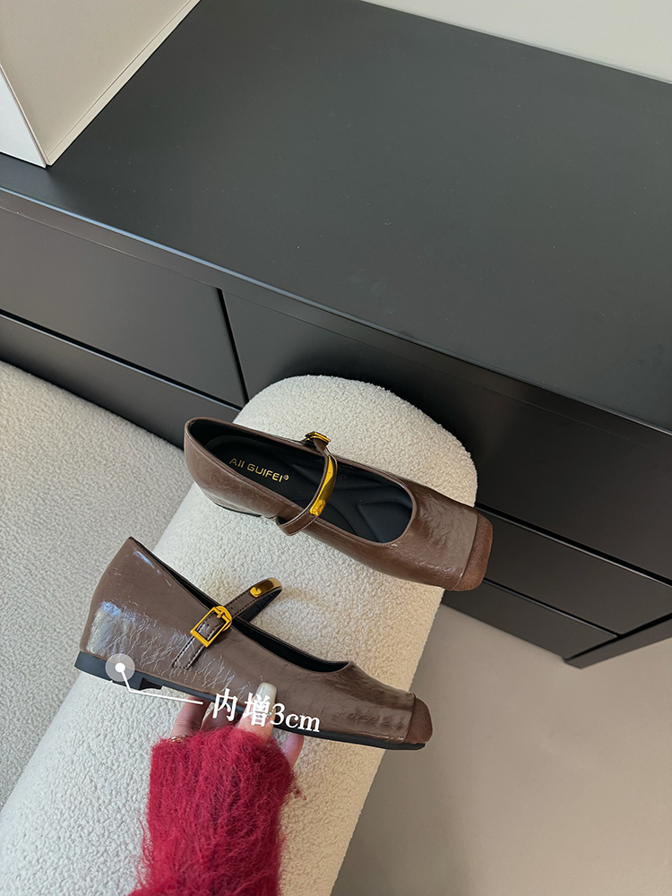 Square-Toed Genuine Leather Horsehair Height-Increasing Mary Jane Shoes for Women - 2025 Spring Style, Single Strap Fairy Flats Square-Toed Genuine Leather Horsehair Height-Increasing Mary Jane Shoes for Women - 2025 Spring Style, Single Strap Fairy Flats