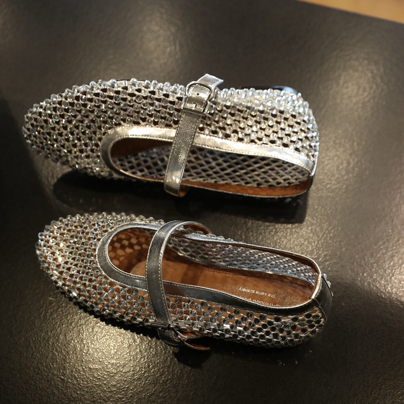 Starry Sky Party Full Diamond Hollow Out Fishnet One-Strap Round Toe Height-Increasing Sandals for Women - Trendy Evening Footwear Starry Sky Party Full Diamond Hollow Out Fishnet One-Strap Round Toe Height-Increasing Sandals for Women - Trendy Evening Footwear