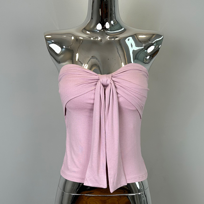 Strapless Twisted Knot Butterfly Top with Padding - Korean Dongdaemun Style, Sexy Chest-Enhancing Design for Women