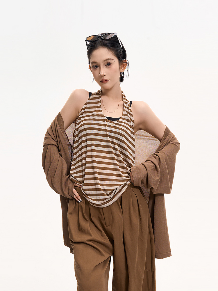 Striped Halter Sleeveless Off-Shoulder Tank Top for Women - Summer Casual Slimming Versatile Korean Style Fashion Striped Halter Sleeveless Off-Shoulder Tank Top for Women - Summer Casual Slimming Versatile Korean Style Fashion