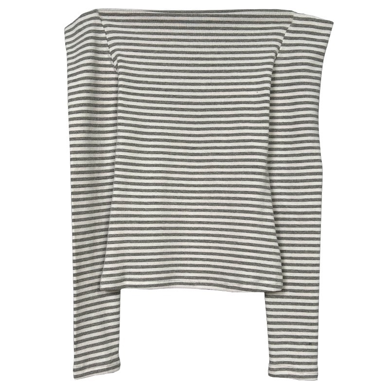 Striped Off-Shoulder Bodycon T-Shirt for Women - Long Sleeve, Sexy Tight-Fitting, Age-Reducing Korean Style Fashion Striped Off-Shoulder Bodycon T-Shirt for Women - Long Sleeve, Sexy Tight-Fitting, Age-Reducing Korean Style Fashion