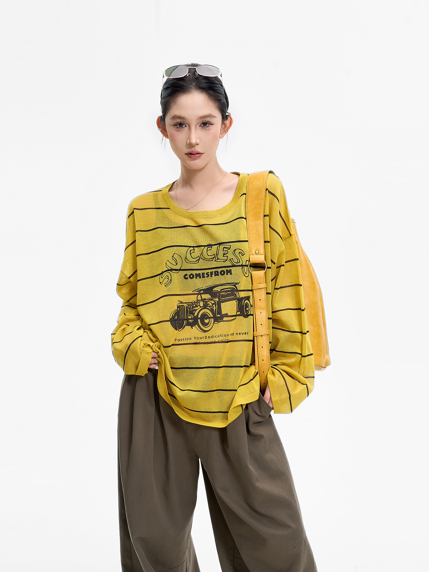 Striped Semi-Sheer Knitted Top for Women - Round Neck Loose Blouse - Summer Korean Lazy Style Sun Protection Cover-Up