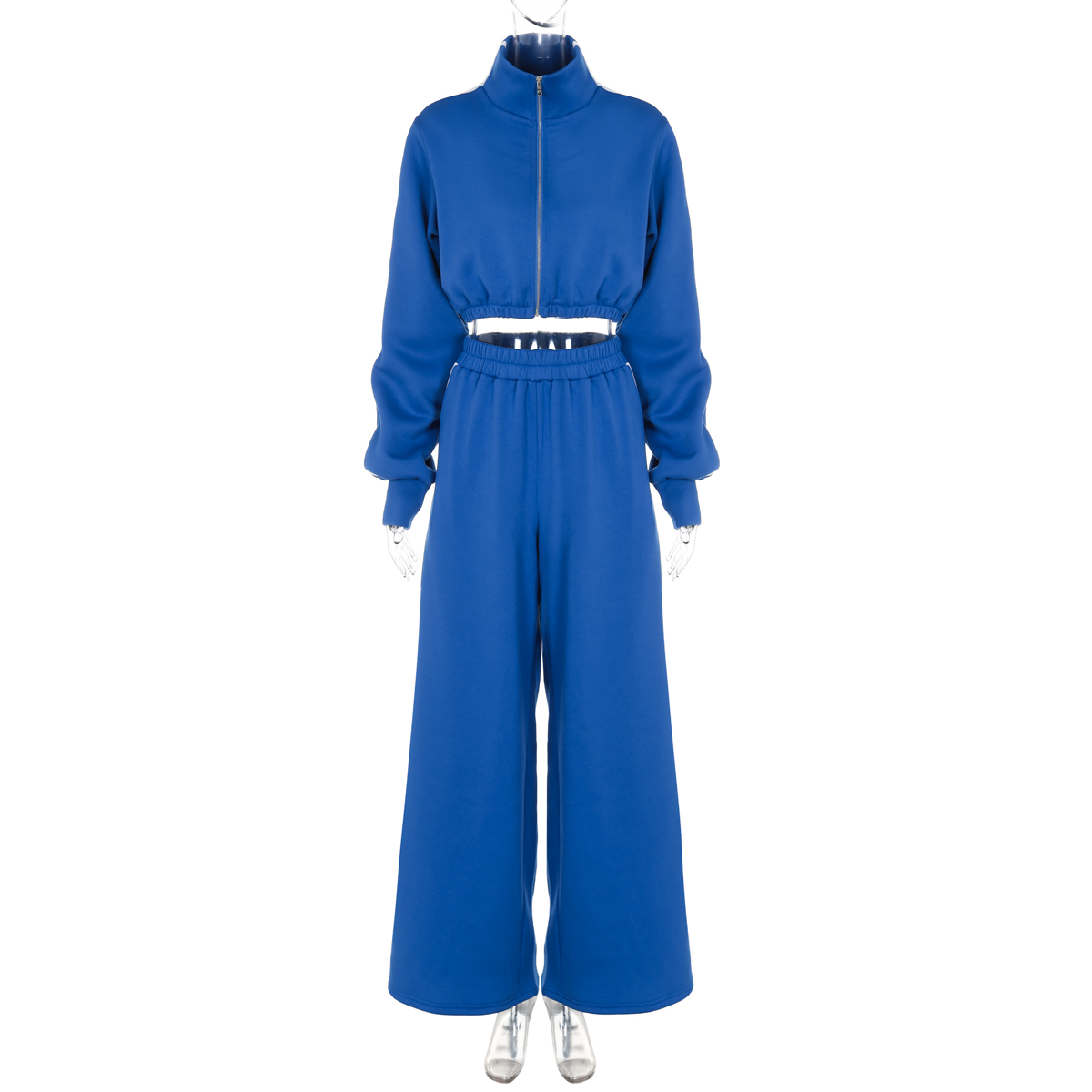 Striped Spliced Zipper Cardigan with Long Sleeve Top & High-Waisted Flared Pants Two-Piece Set - European American INS Style