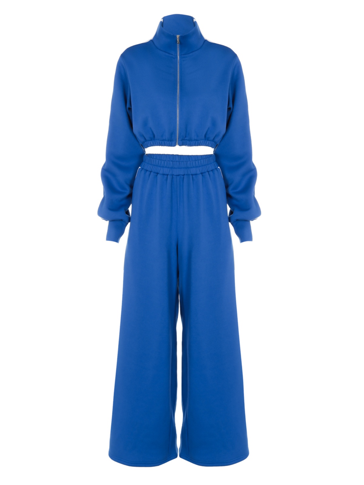 Striped Spliced Zipper Cardigan with Long Sleeve Top & High-Waisted Flared Pants Two-Piece Set - European American INS Style Striped Spliced Zipper Cardigan with Long Sleeve Top & High-Waisted Flared Pants Two-Piece Set - European American INS Style