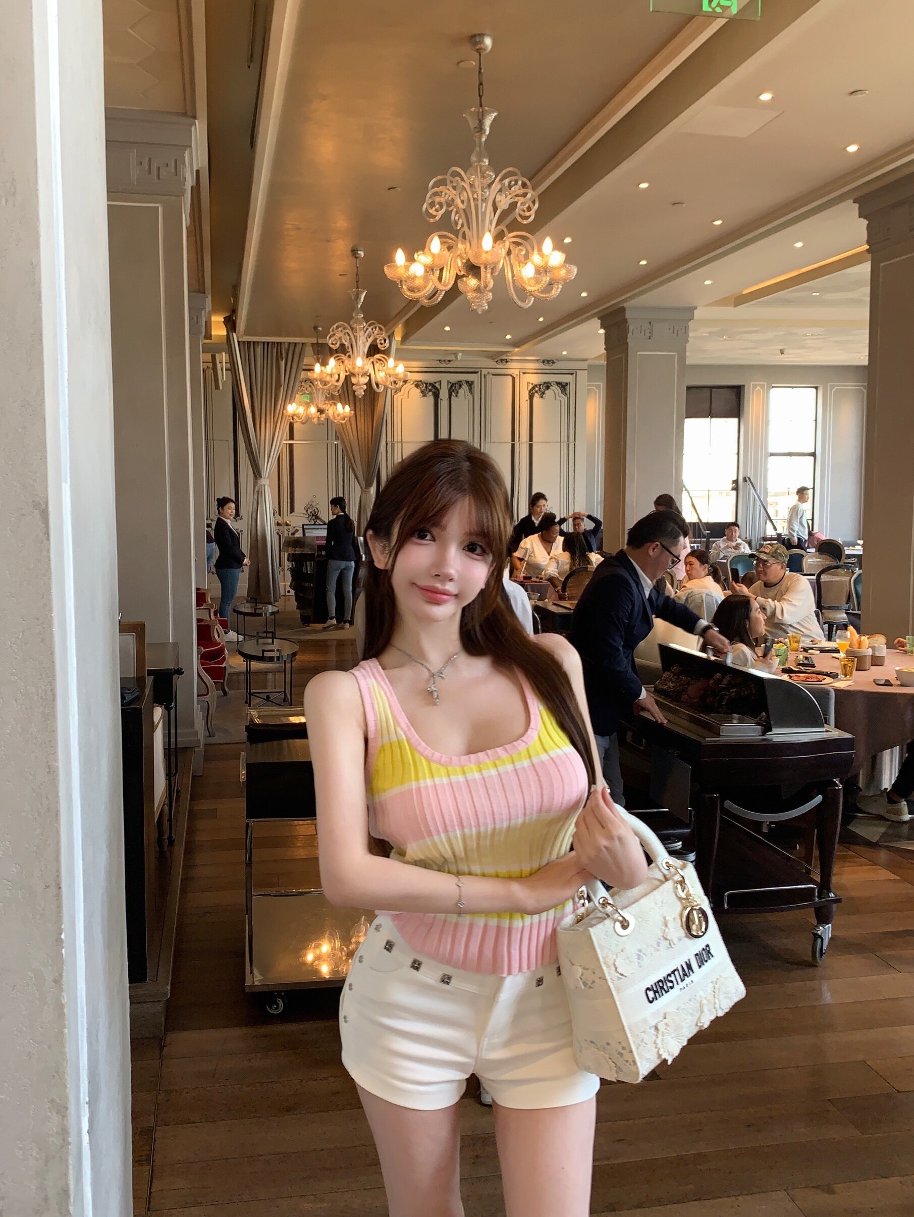 Striped Yellow Powder Stretch Slimming Tank Top - Energetic Casual Style for Summer, 90s Inspired Fashion Striped Yellow Powder Stretch Slimming Tank Top - Energetic Casual Style for Summer, 90s Inspired Fashion