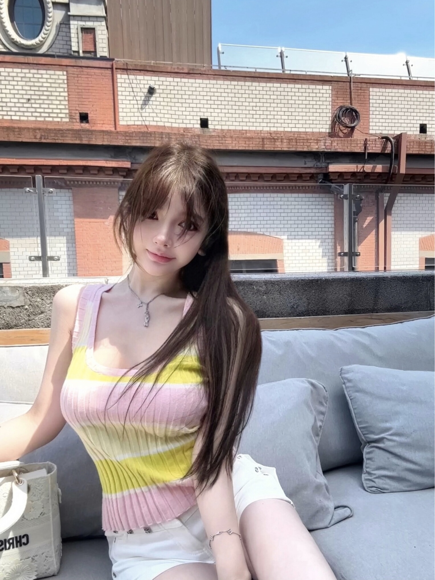 Striped Yellow Powder Stretch Slimming Tank Top - Energetic Casual Style for Summer, 90s Inspired Fashion