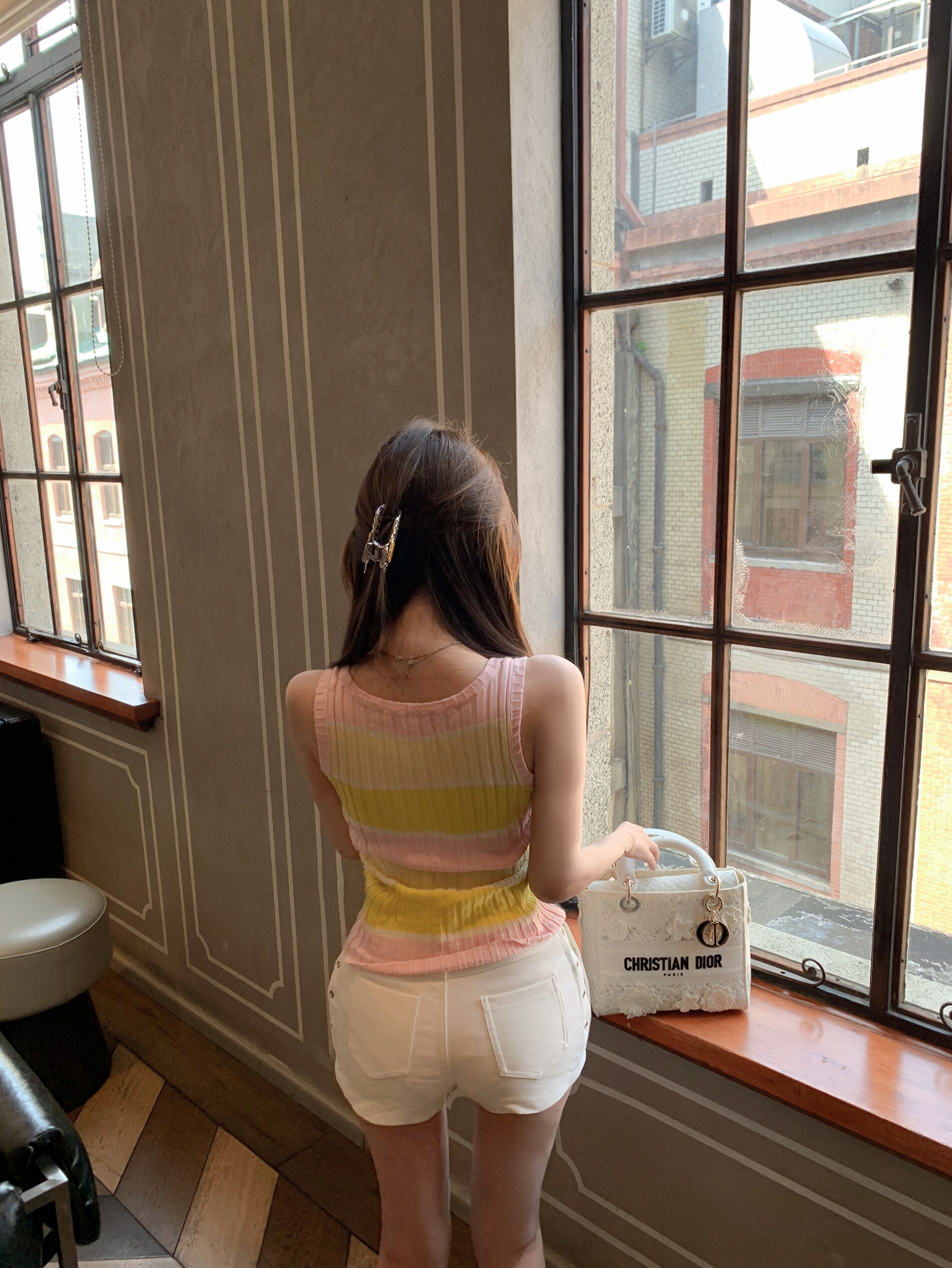 Striped Yellow Powder Stretch Slimming Tank Top - Energetic Casual Style for Summer, 90s Inspired Fashion Striped Yellow Powder Stretch Slimming Tank Top - Energetic Casual Style for Summer, 90s Inspired Fashion