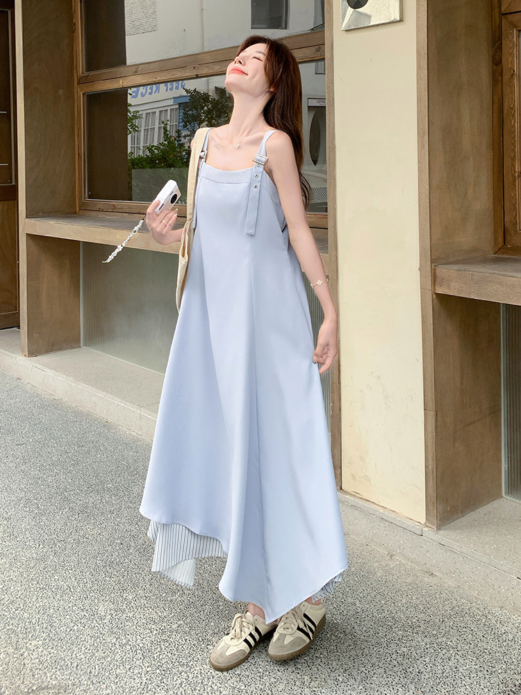 Stunning Blue Sleeveless Ankle-Length Dress for Women - Summer 2025 Style, Elegant Design, Age-Reducing Fashion