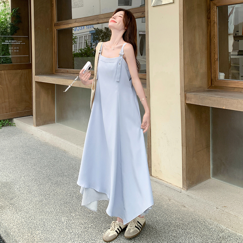 Stunning Blue Sleeveless Ankle-Length Dress for Women - Summer 2025 Style, Elegant Design, Age-Reducing Fashion