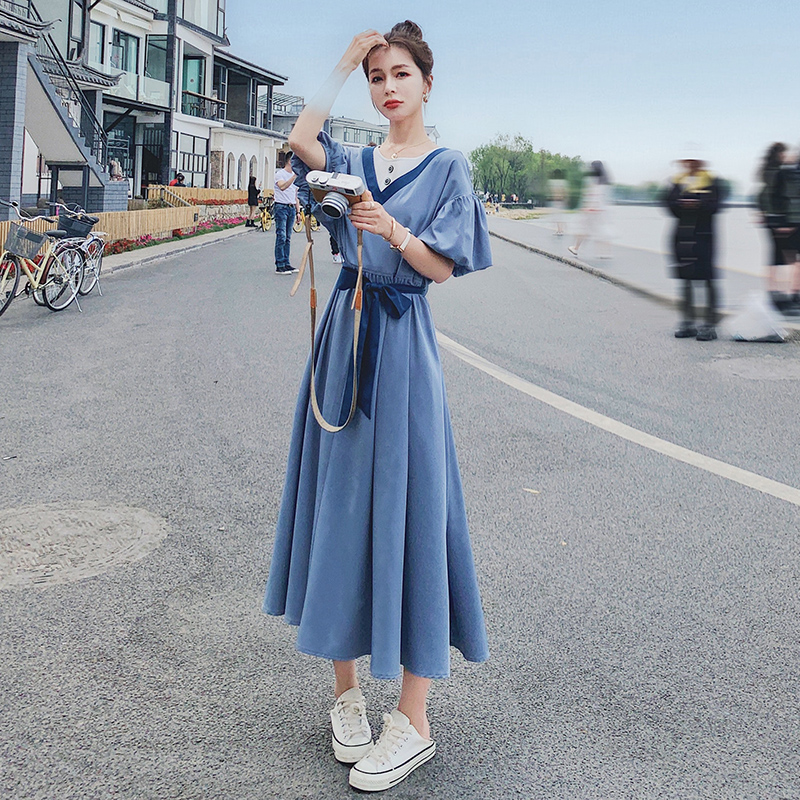 Stunning Green Bubble Sleeve Dress for Women, Summer 2025, High-End Feel, Youthful Temperament, Long One-Piece Dress Stunning Green Bubble Sleeve Dress for Women, Summer 2025, High-End Feel, Youthful Temperament, Long One-Piece Dress