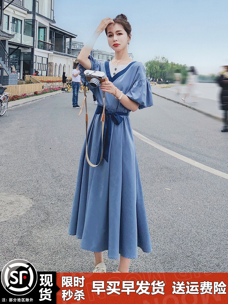 Stunning Green Bubble Sleeve Dress for Women, Summer 2025, High-End Feel, Youthful Temperament, Long One-Piece Dress Stunning Green Bubble Sleeve Dress for Women, Summer 2025, High-End Feel, Youthful Temperament, Long One-Piece Dress