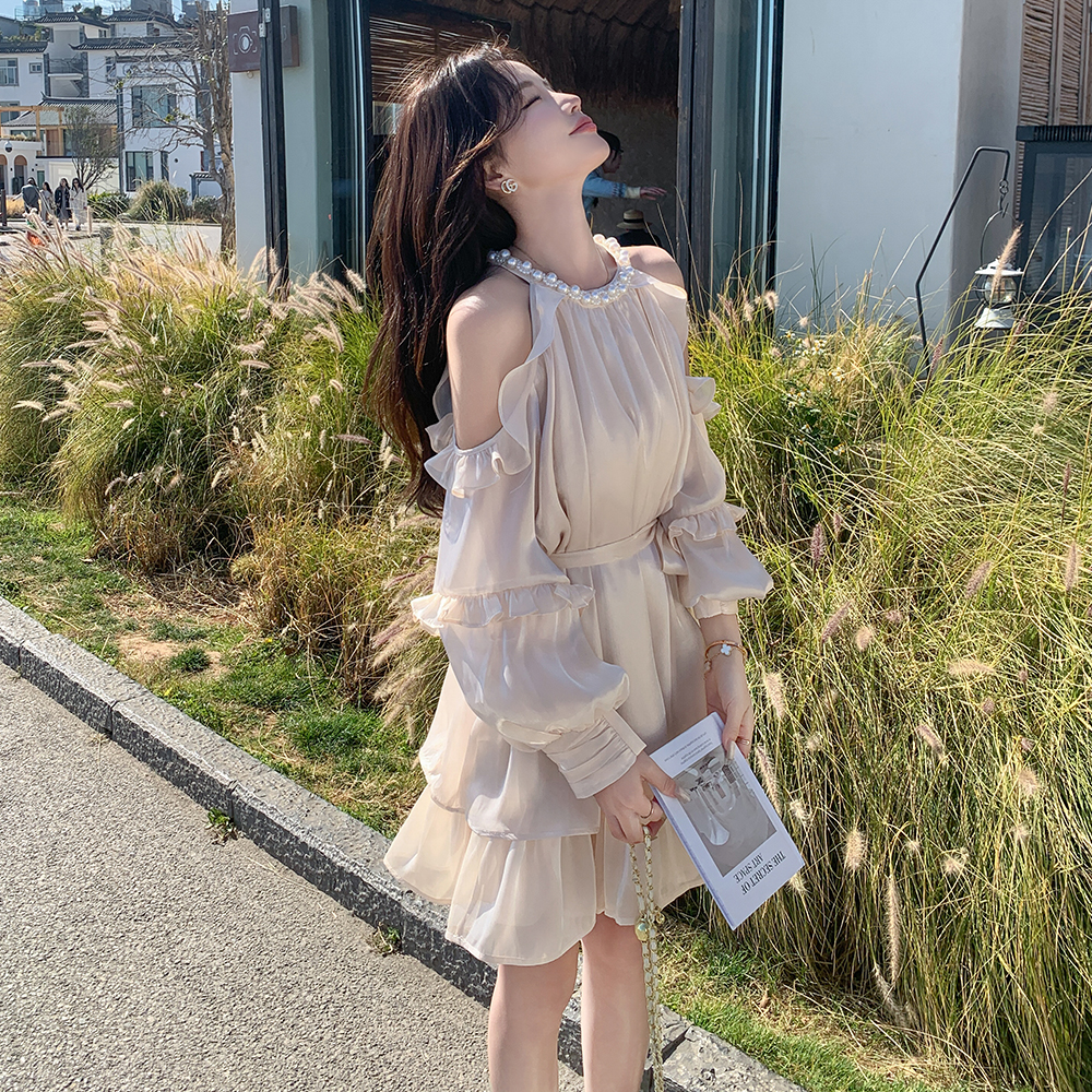 Stunning Off-Shoulder Halter Dress for Women - Trendy French Style Mini Dress for Spring/Summer 2025, Perfect for Vacations