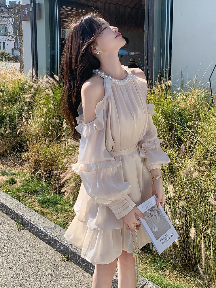 Stunning Off-Shoulder Halter Dress for Women - Trendy French Style Mini Dress for Spring/Summer 2025, Perfect for Vacations