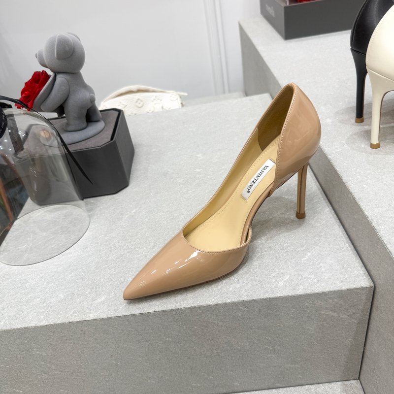 Stunning Pointed Toe Side Cutout Nude Patent Leather Super High Heel Shoes - 2025 Spring Fashion
