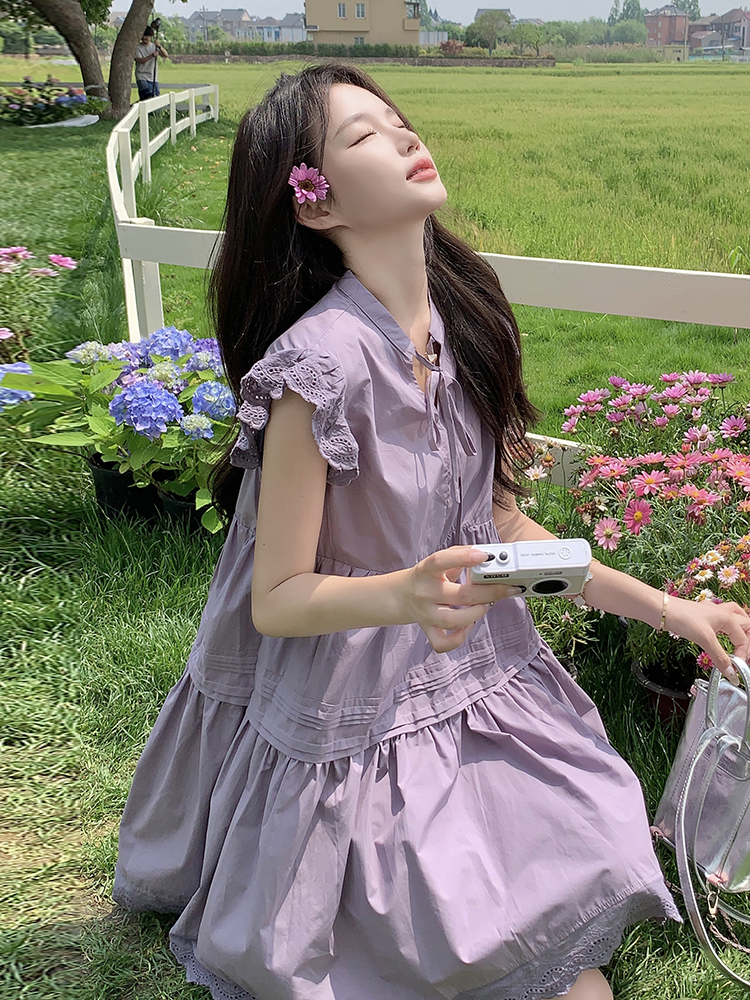 Stunning Purple Summer Dress 2025 - Short Sleeve Girl Doll Dress with Unique Design, Perfect for Y2K and Trendy Styles