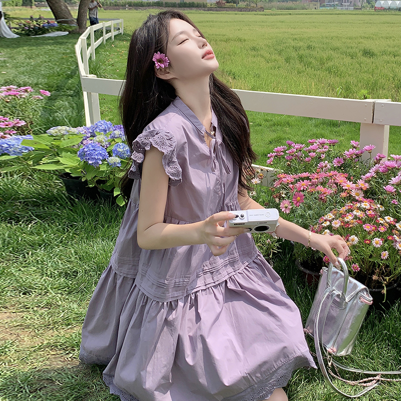 Stunning Purple Summer Dress 2025 - Short Sleeve Girl Doll Dress with Unique Design, Perfect for Y2K and Trendy Styles