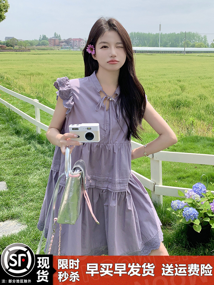 Stunning Purple Summer Dress 2025 - Short Sleeve Girl Doll Dress with Unique Design, Perfect for Y2K and Trendy Styles Stunning Purple Summer Dress 2025 - Short Sleeve Girl Doll Dress with Unique Design, Perfect for Y2K and Trendy Styles