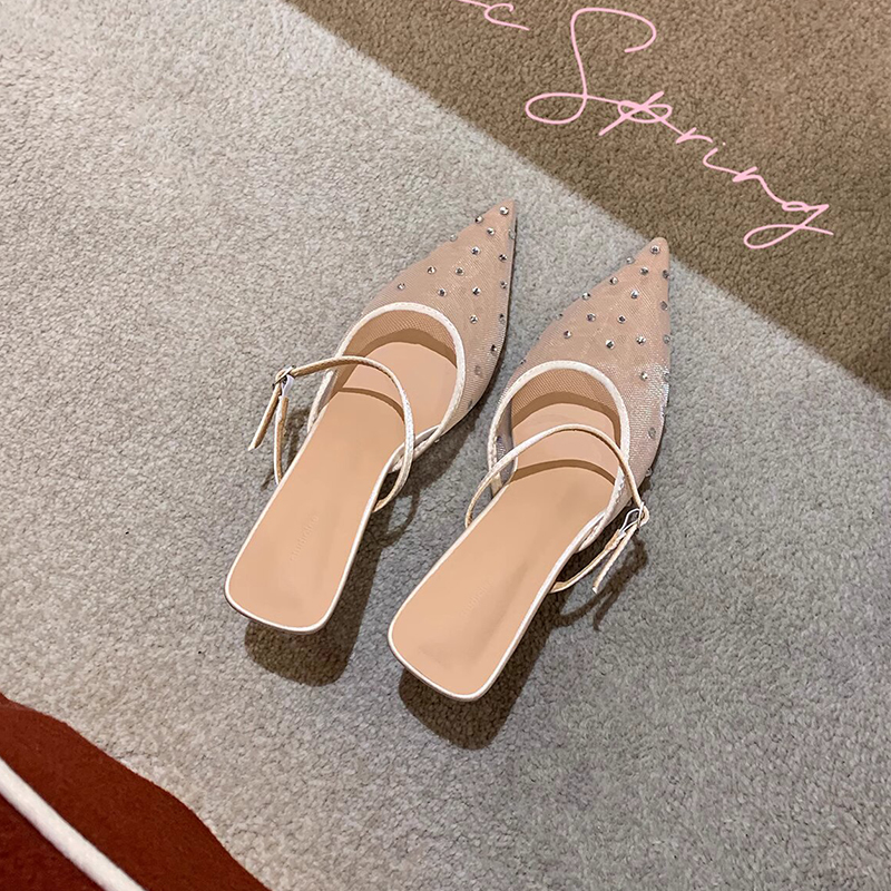 Stylish Genuine Leather Open-Back Sandals for Women - Pointed Toe, One-Strap, High Heels for Summer Outdoor Wear