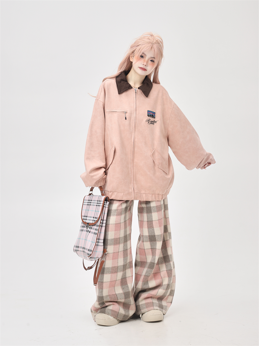 Stylish Pink Zip-Up Jacket for Women - American Retro High-End Pilot Jacket with Unique Design for Spring and Autumn Fashion