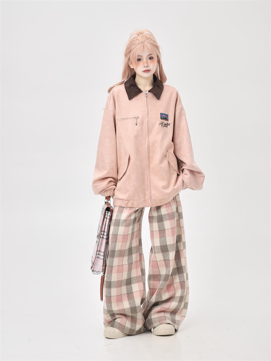 Stylish Pink Zip-Up Jacket for Women - American Retro High-End Pilot Jacket with Unique Design for Spring and Autumn Fashion