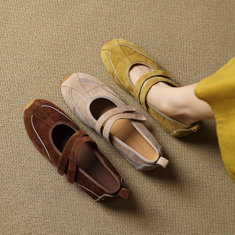 Suede Loafers with Velcro Double Straps - Casual Women's Training Shoes with Hidden Height Increase, Y2K Style