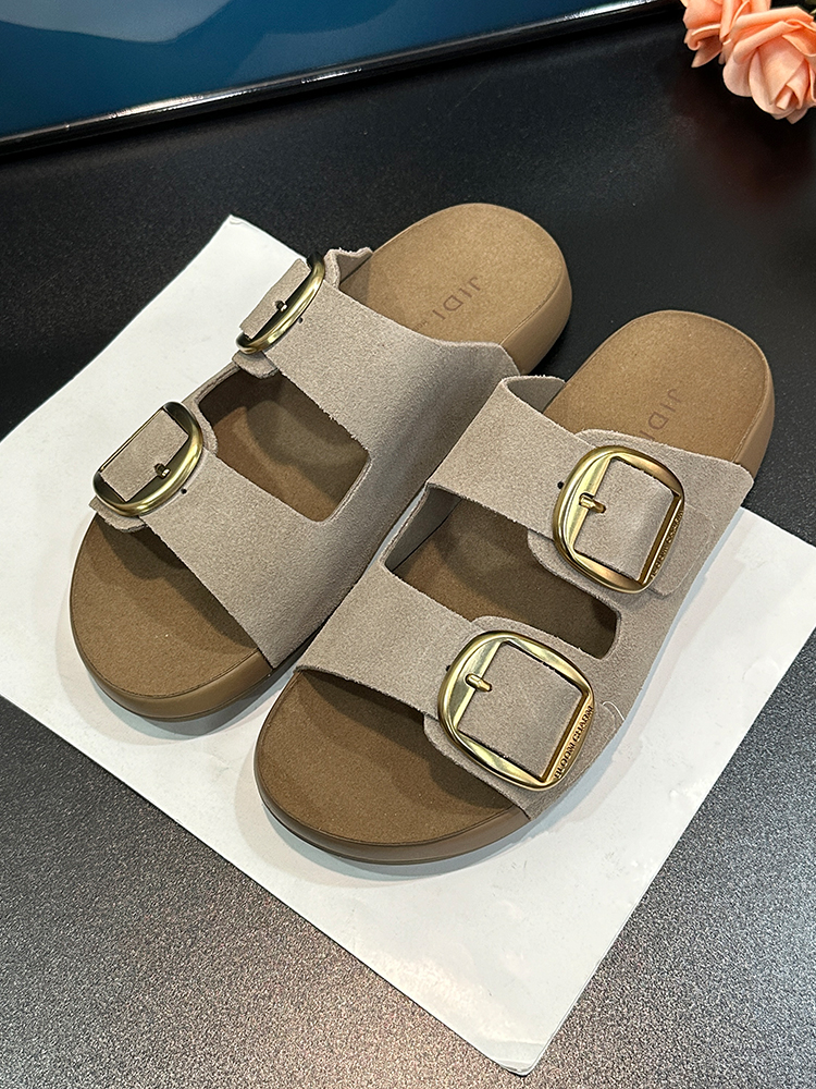Suede Retro Belt Buckle Slide Sandals for Women - Thick-Soled Half Slippers, Casual Summer Outdoor Footwear, 2025 New Style