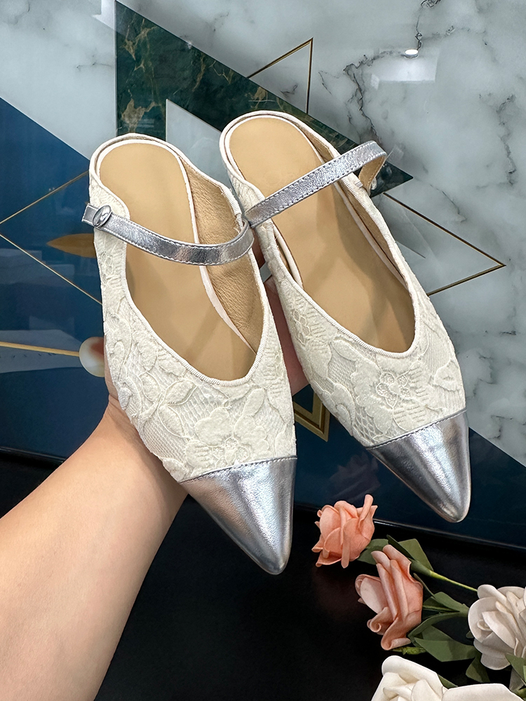 Summer 2025 French-Style Chunky-Heeled Color-Blocked Mules for Women - Genuine Leather Closed-Toe Half-Slippers for Outdoor Wear