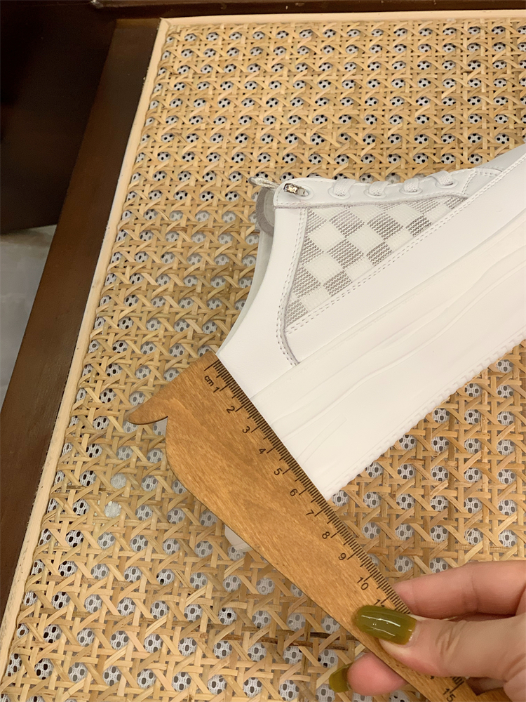 Summer 2025 Genuine Leather Open-Toe Half Slippers for Women, Hollow Mesh Backless Little White Shoes with 7CM Height Increase Summer 2025 Genuine Leather Open-Toe Half Slippers for Women, Hollow Mesh Backless Little White Shoes with 7CM Height Increase