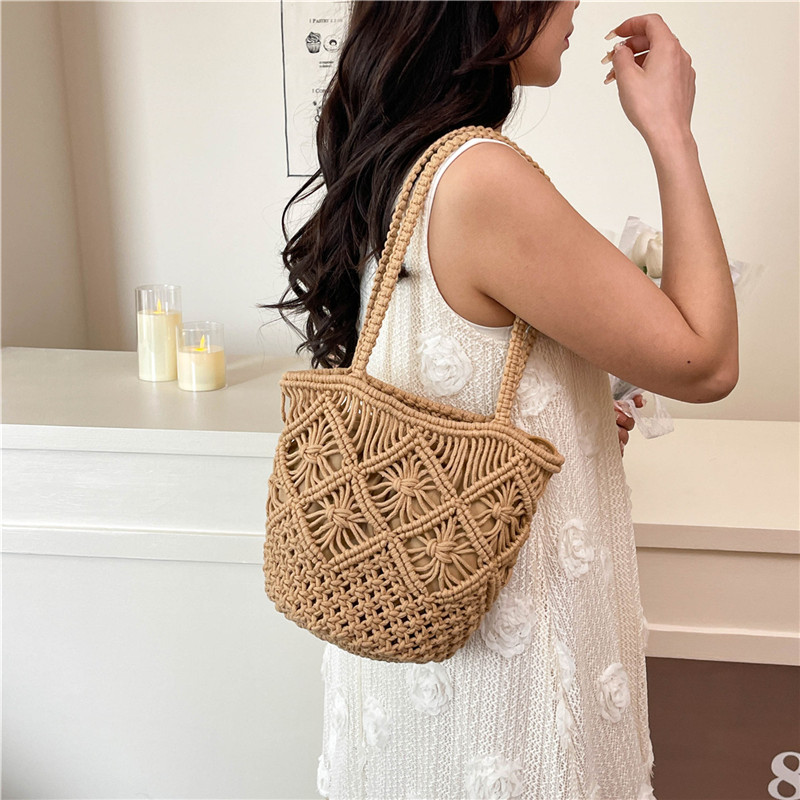 Summer 2025 Hollow Underarm Woven Bag for Women - Relaxed Beach Vacation Straw Bucket Bag, Single-Shoulder Style
