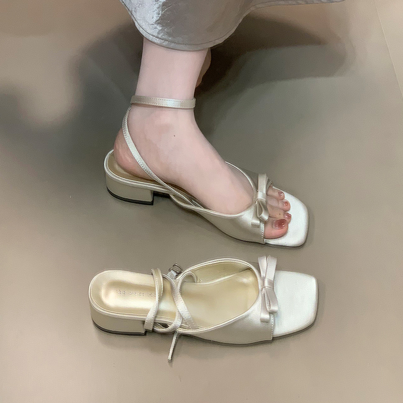 Summer 2025 Open-Toe Bow Sandals for Women, Low-Heeled Ankle Strap Slip-On Shoes, Trendy Summer Footwear Summer 2025 Open-Toe Bow Sandals for Women, Low-Heeled Ankle Strap Slip-On Shoes, Trendy Summer Footwear