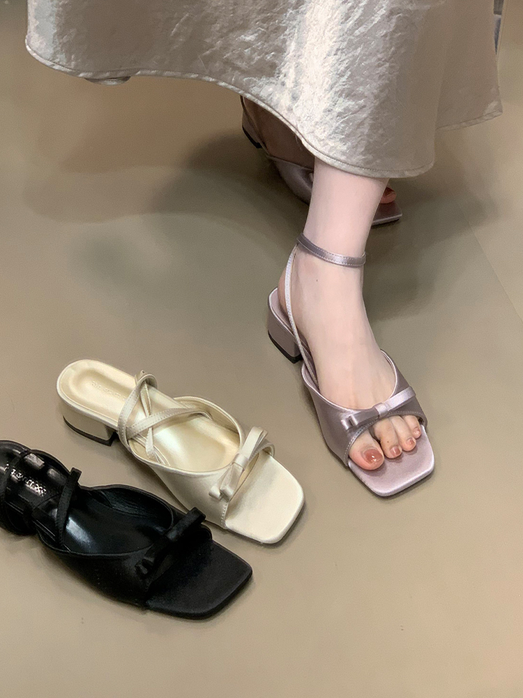 Summer 2025 Open-Toe Bow Sandals for Women, Low-Heeled Ankle Strap Slip-On Shoes, Trendy Summer Footwear