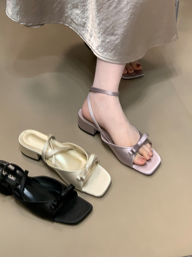 Summer 2025 Open-Toe Bow Sandals for Women, Low-Heeled Ankle Strap Slip-On Shoes, Trendy Summer Footwear Summer 2025 Open-Toe Bow Sandals for Women, Low-Heeled Ankle Strap Slip-On Shoes, Trendy Summer Footwear